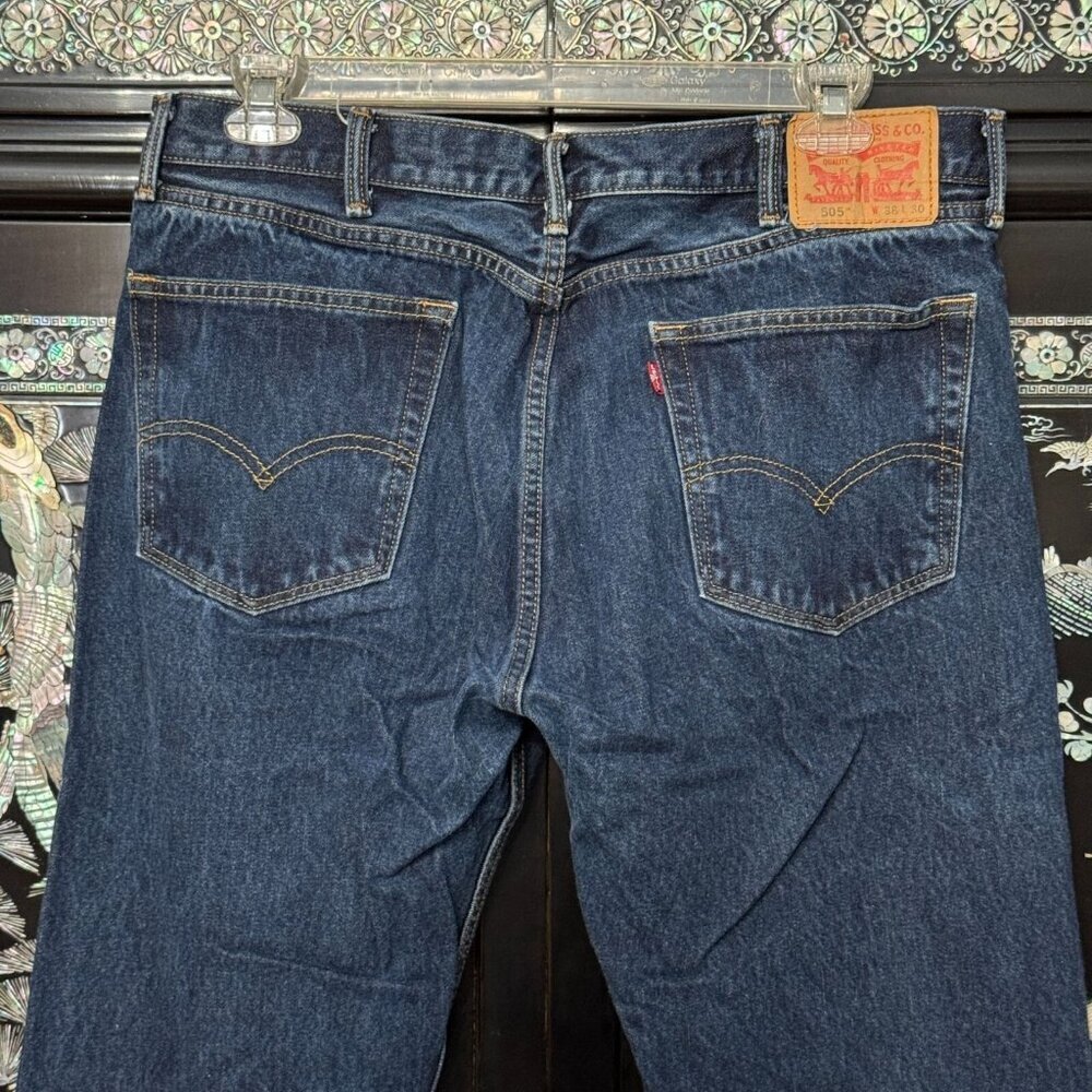 Levis 505 Straight Leg Dark Wash Denim Jeans Medium Blue 38x30 - Picture 5 of 14